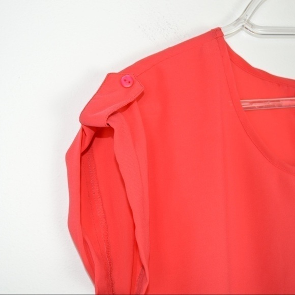 Semi Sheer Button Back Lightweight Coral Blouse, Size Small - Picture 3 of 5
